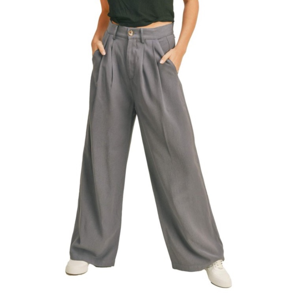 Wide Leg High-Waist Pants in Gray